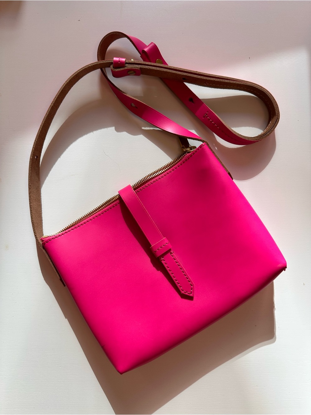 J Crew Hot Pink Leather Bag